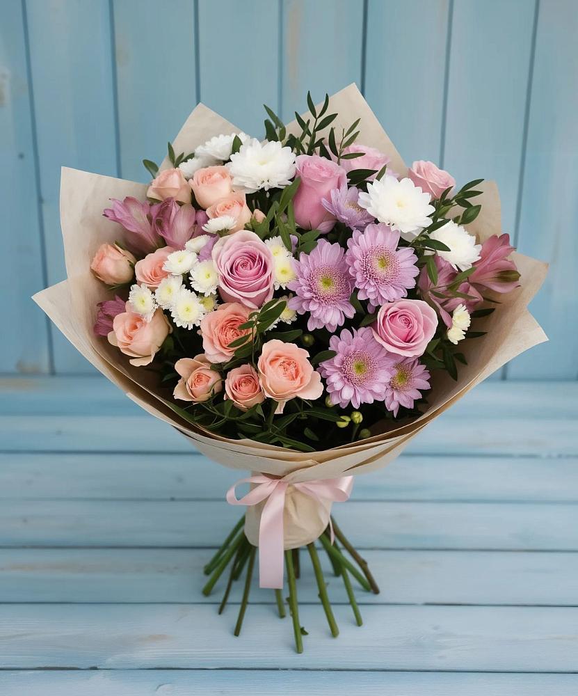 Букет цветов из: Хризантемы, Розы и Альстромерии в Голынки