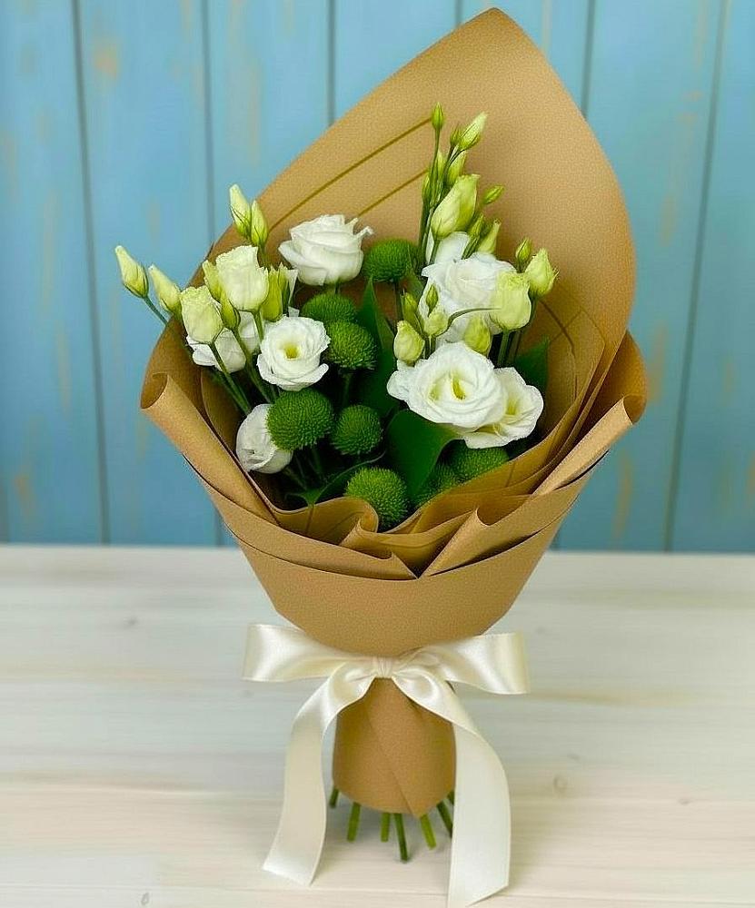 Букет цветов из: Хризантемы и Лизиантусы в Голынки