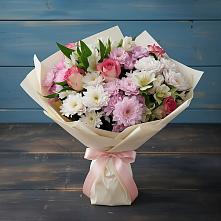 Букет цветов из:  Хризантемы, Альстромерии и Розы в Голынки