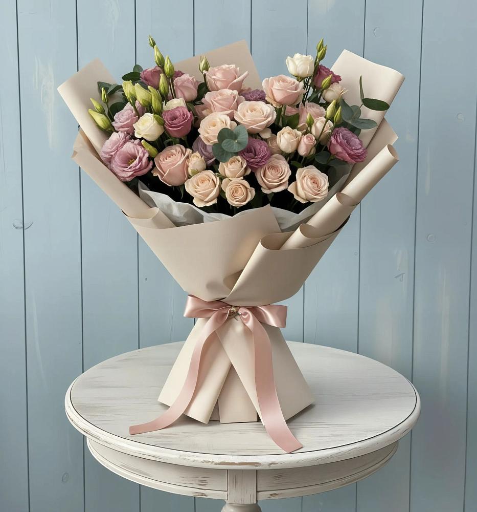 Букет цветов из: Розы и Лизиантусы в Голынки